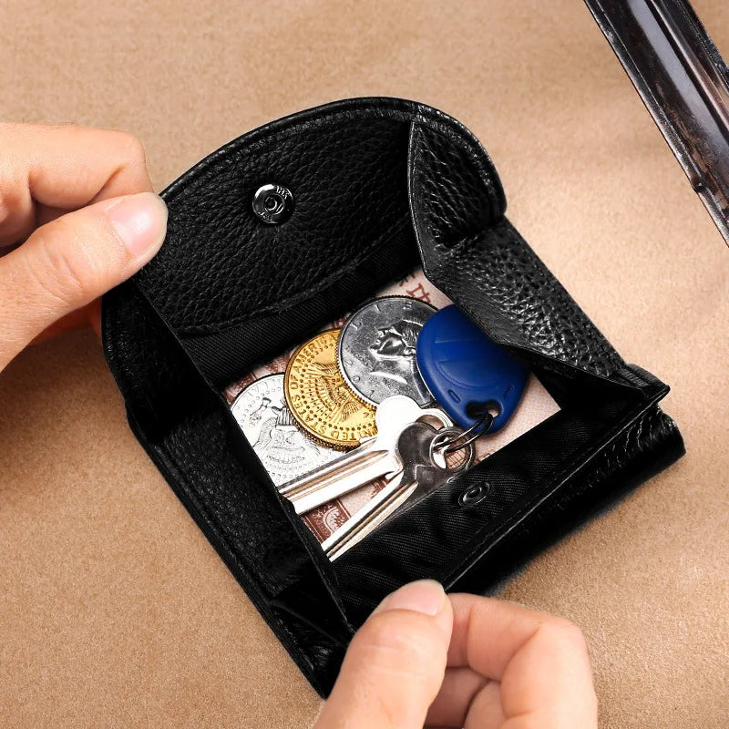 Unisex Genuine Leather Wallet – Mini Coin Purse with Card Holder & Money Pocket