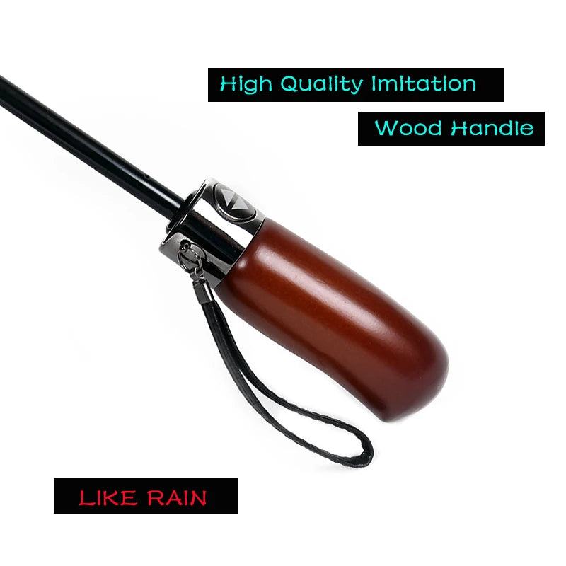 X Large Automatic Umbrella – Windproof Double Layer Folding Sun & Rain Golf Umbrella with Wooden Handle