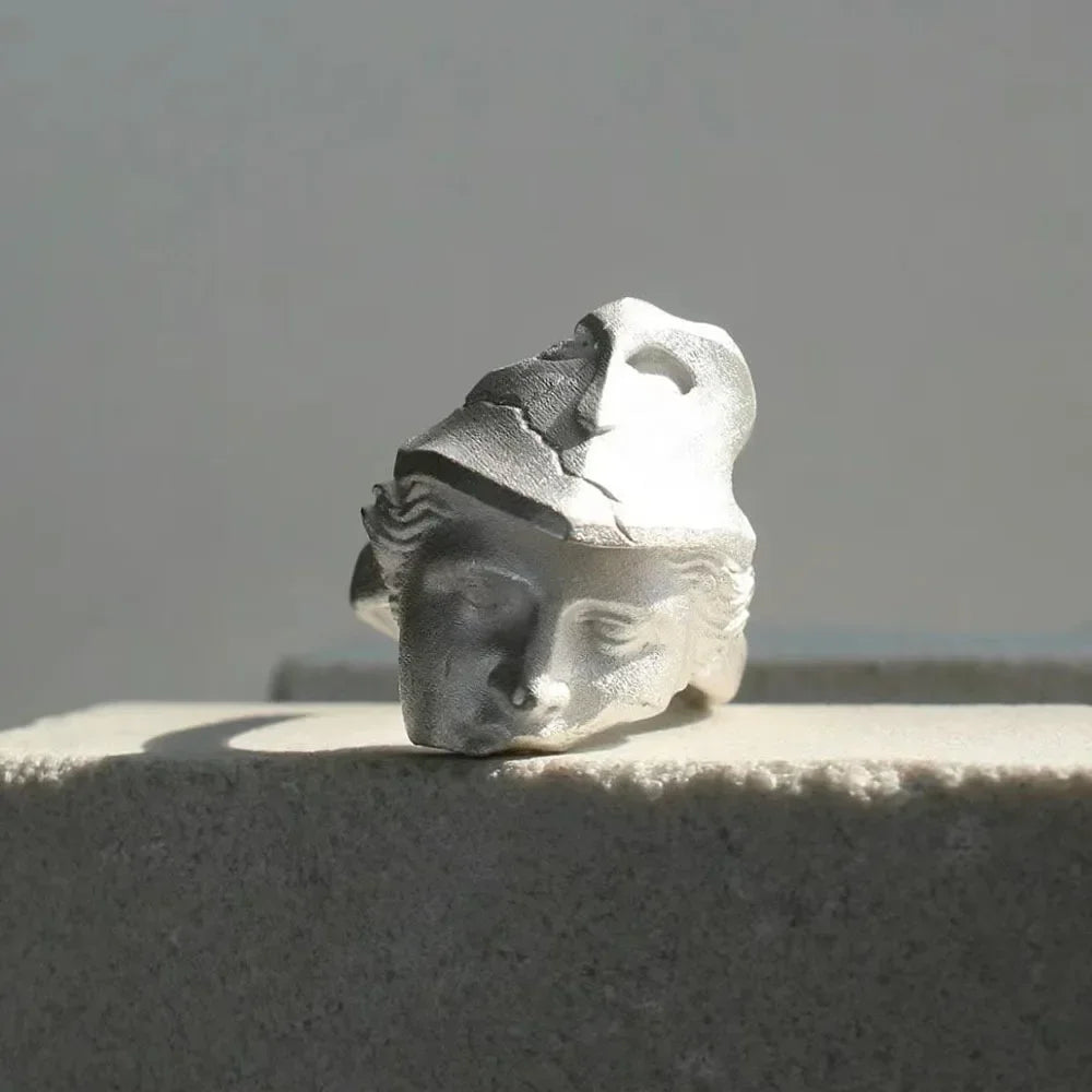 Abstract Face Adjustable Ring, Silver-Plated Unisex Art Statement