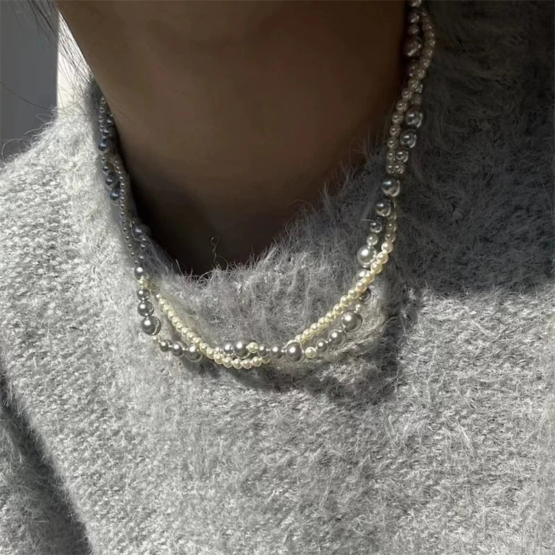 Layered Imitation Pearl Choker Necklace, Magnetic Clasp