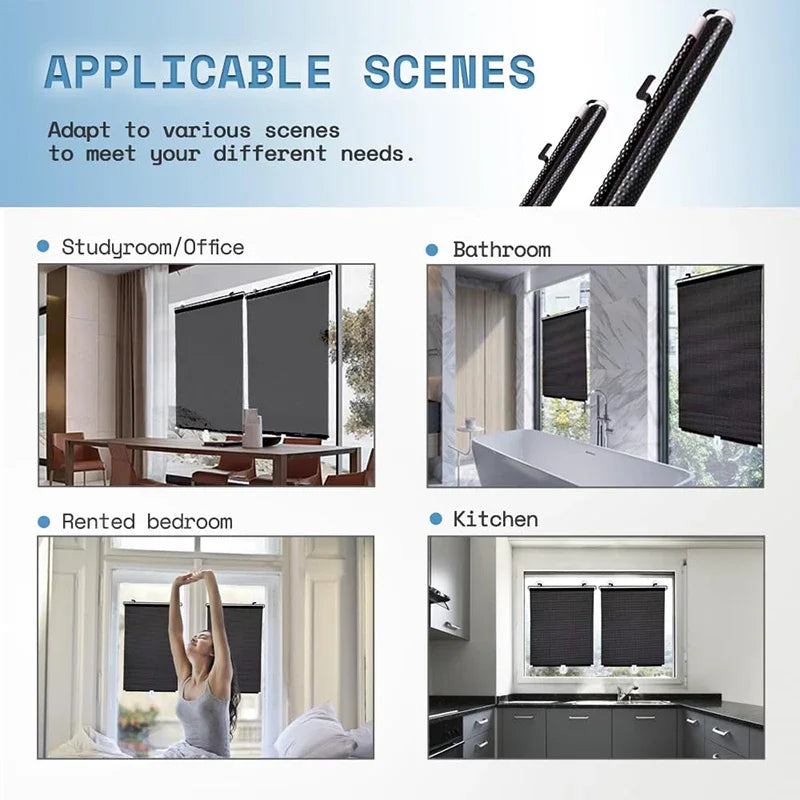 Blackout Roller Blinds – Drill-Free Window Shades, Light-Blocking Curtains for Bedroom, Kitchen & Office