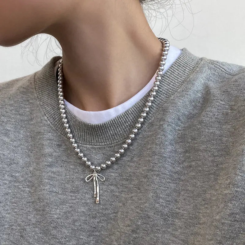 Layered Imitation Pearl Choker Necklace, Magnetic Clasp