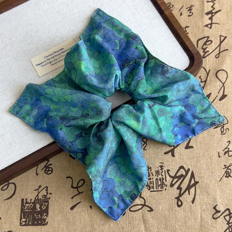 French-Style Satin Scrunchie with Pearl Square Elastic Ponytail Holder