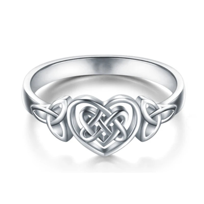 Classic Celtic Heart Knot Ring – White-Gold Color, Delicate Openwork