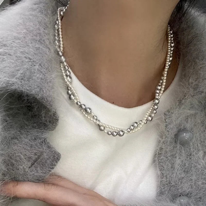 Layered Imitation Pearl Choker Necklace, Magnetic Clasp
