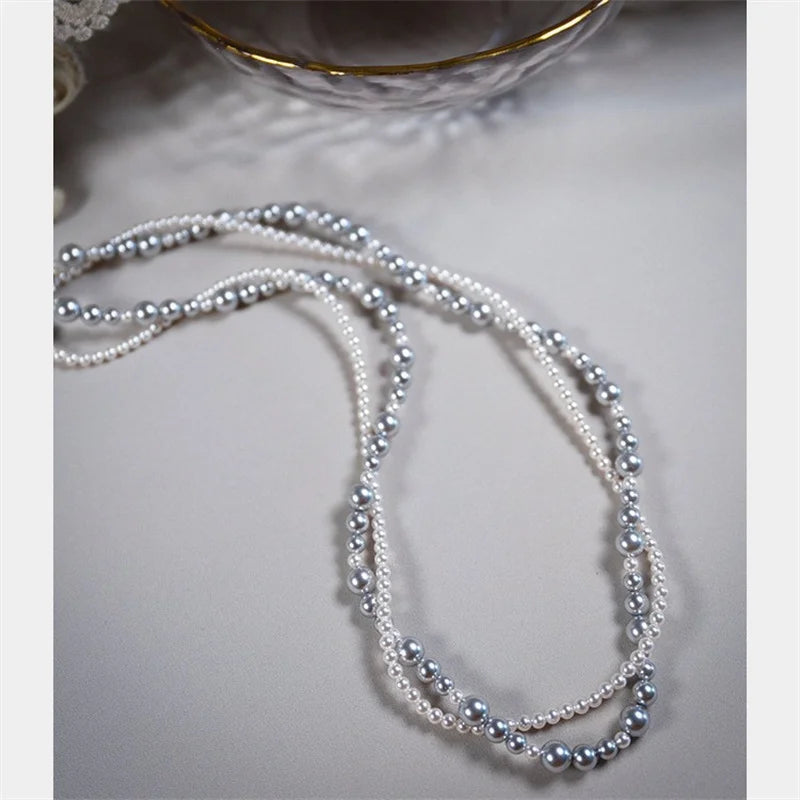 Layered Imitation Pearl Choker Necklace, Magnetic Clasp