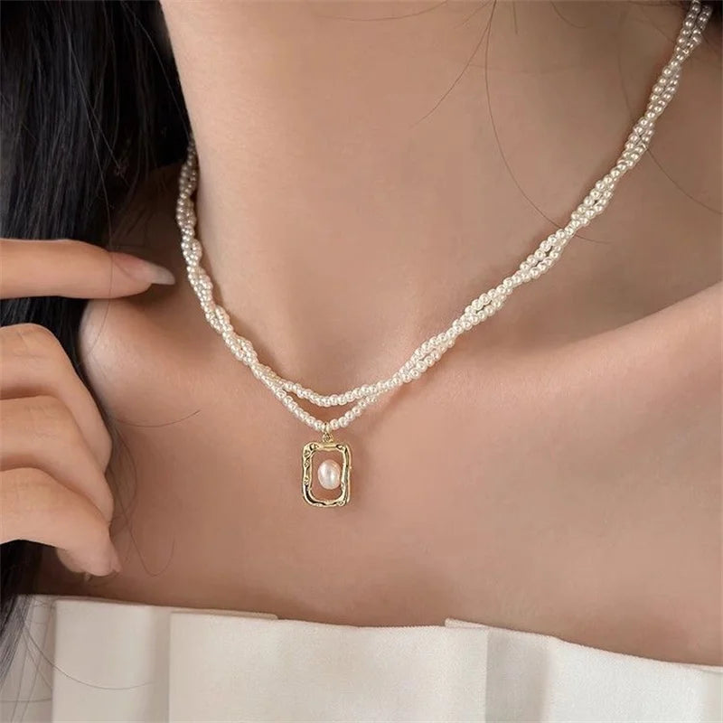 Layered Imitation Pearl Choker Necklace, Magnetic Clasp