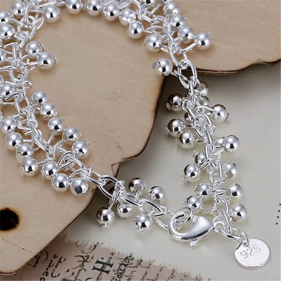 Grapes Pearl Bracelet – Silver-Plated 925 Look Link Bracelet (20 cm / 8")