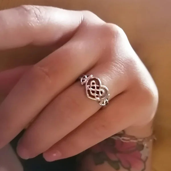 Classic Celtic Heart Knot Ring – White-Gold Color, Delicate Openwork