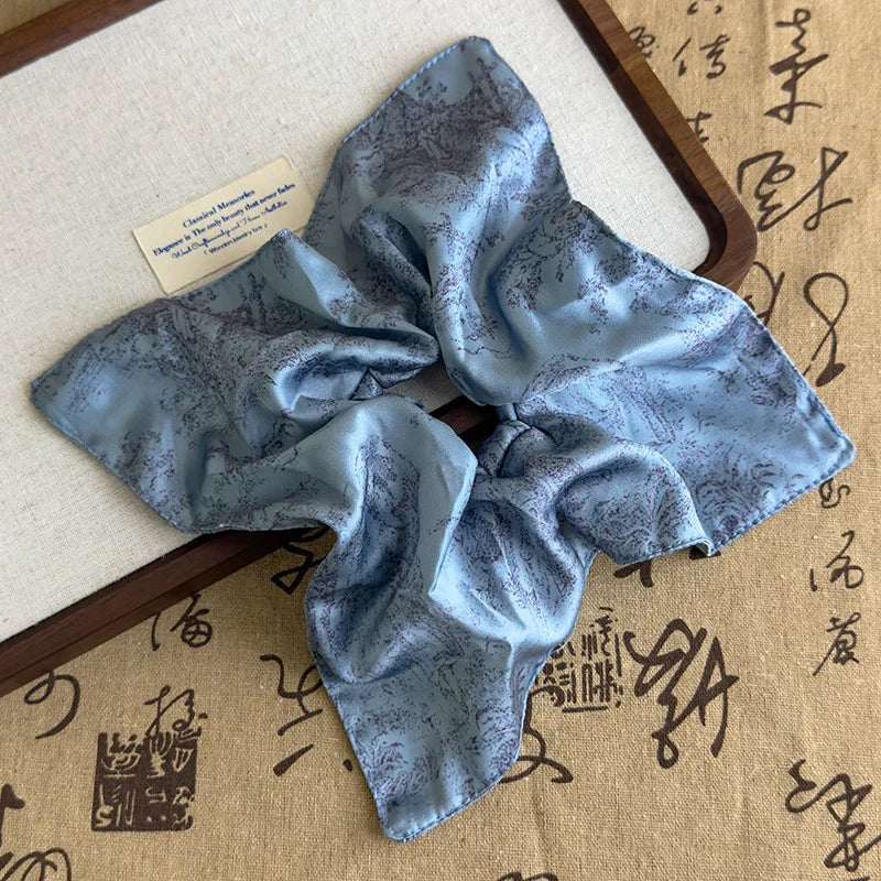 French-Style Satin Scrunchie with Pearl Square Elastic Ponytail Holder