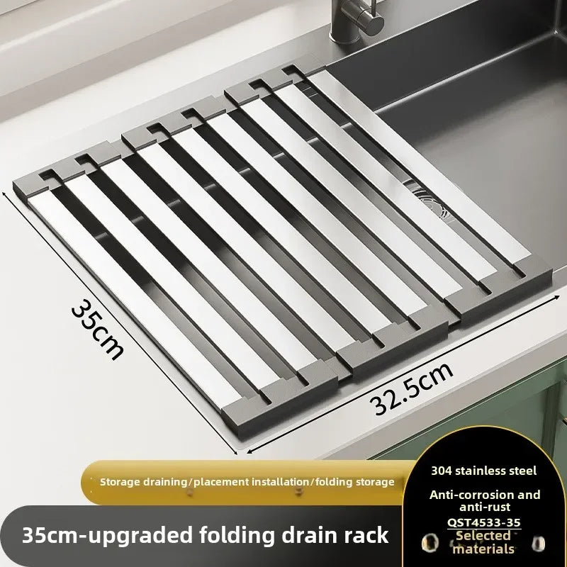 Foldable Stainless Steel Sink Drain Rack – Retractable Dish Drying Basket for Kitchen