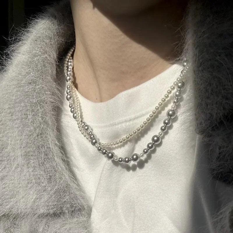 Layered Imitation Pearl Choker Necklace, Magnetic Clasp