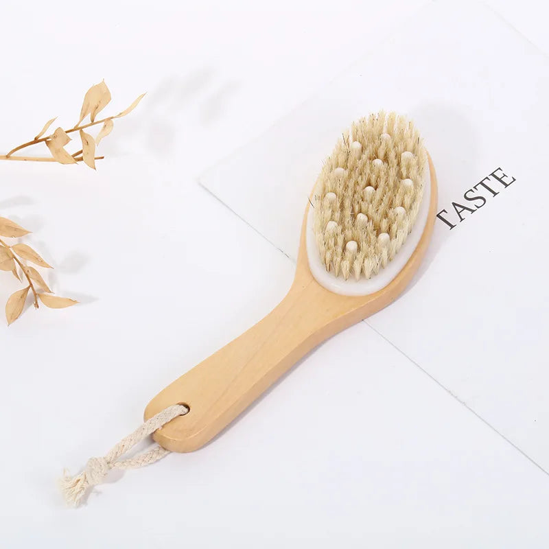 2-in-1 Dry Skin Body Massage Brush – Natural Bristle Anti-Cellulite Exfoliating Tool