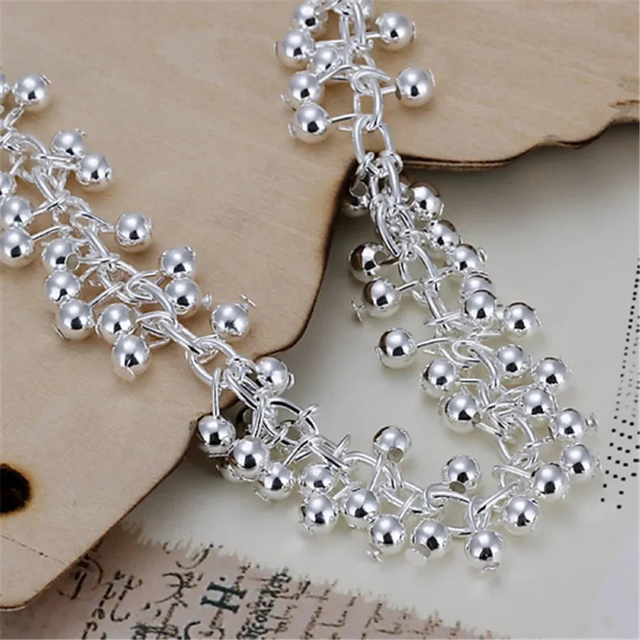 Grapes Pearl Bracelet – Silver-Plated 925 Look Link Bracelet (20 cm / 8")