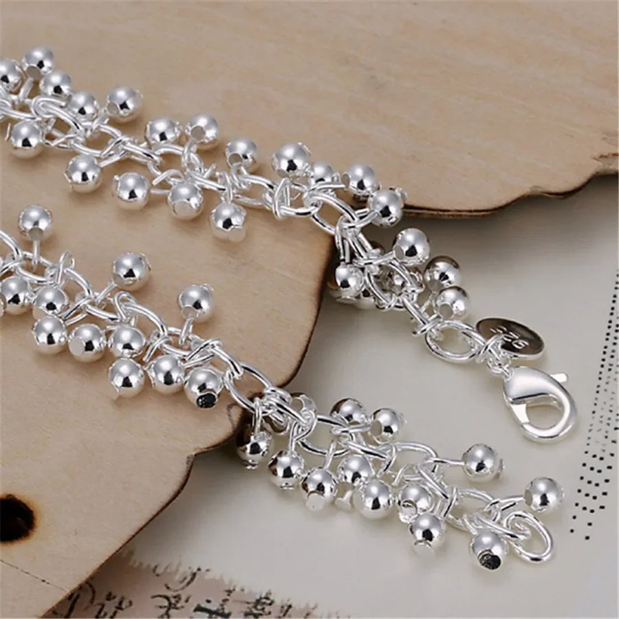 Grapes Pearl Bracelet – Silver-Plated 925 Look Link Bracelet (20 cm / 8")