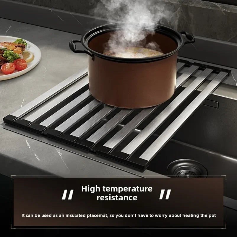 Foldable Stainless Steel Sink Drain Rack – Retractable Dish Drying Basket for Kitchen