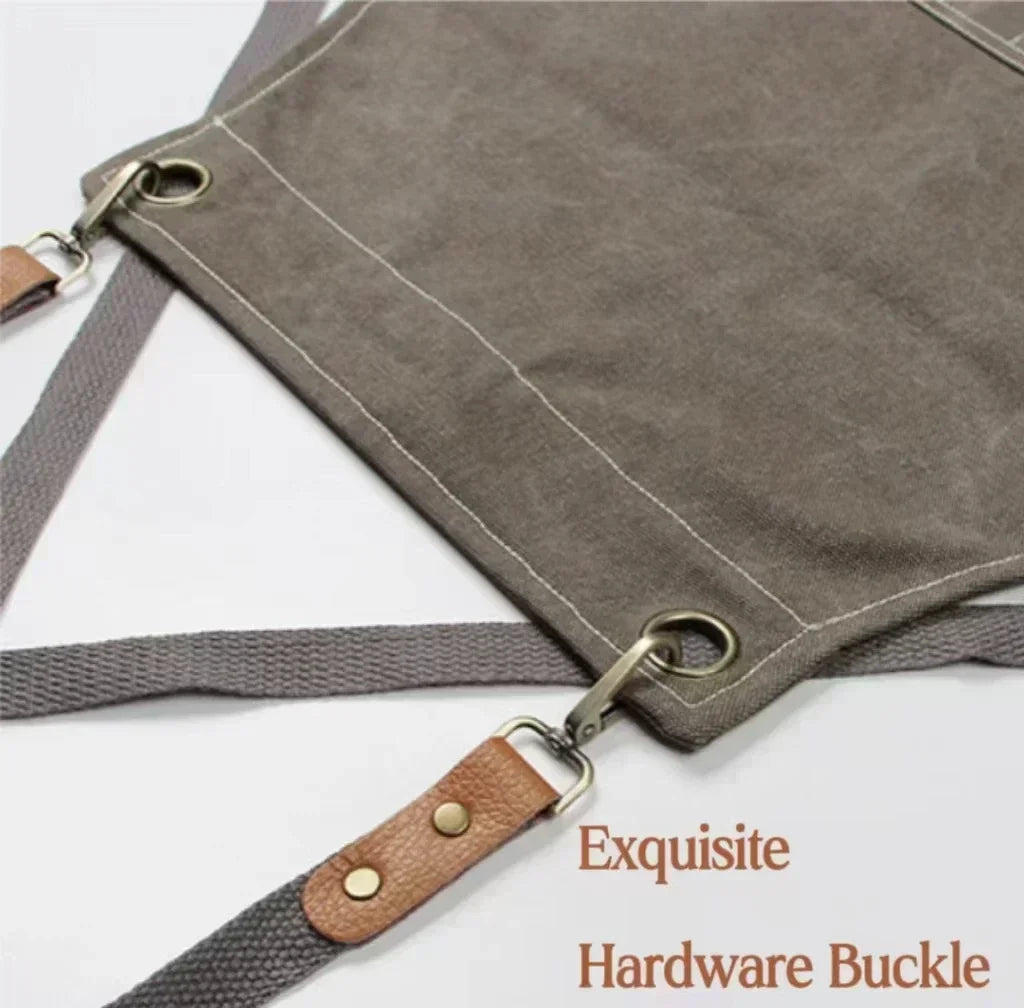 Heavy-Duty Canvas Kitchen & Work Apron – Unisex Chef, Barista, Barber & Workshop Apron with Cross-Back Design & Pockets