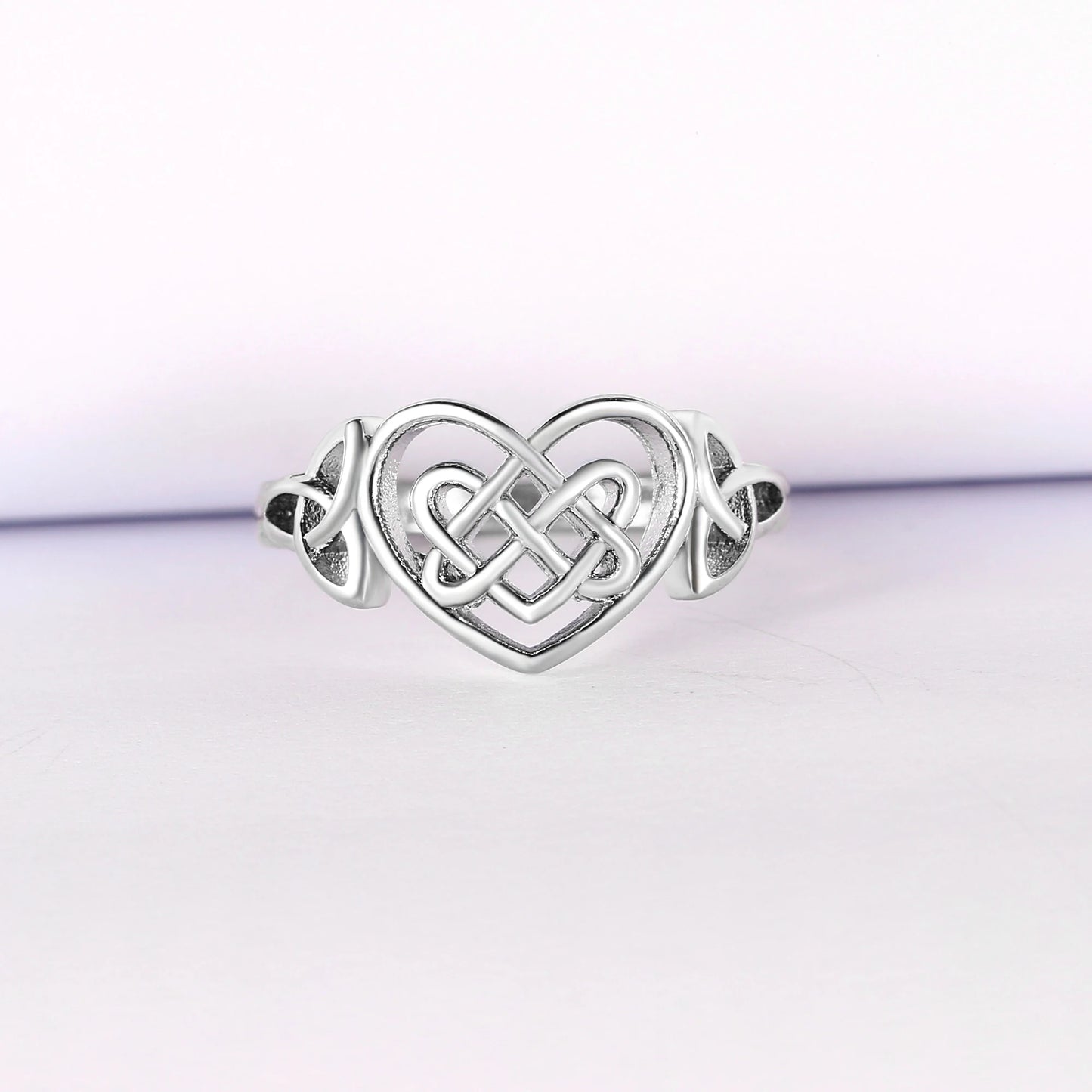 Classic Celtic Heart Knot Ring – White-Gold Color, Delicate Openwork