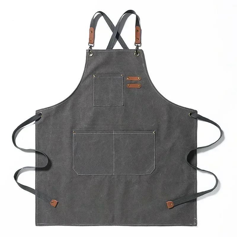 Heavy-Duty Canvas Kitchen & Work Apron – Unisex Chef, Barista, Barber & Workshop Apron with Cross-Back Design & Pockets