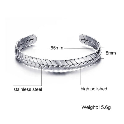 Stainless Steel Cuff Bracelet – 8mm Unisex Bangle in Silver, Gold, Black & Rose Gold