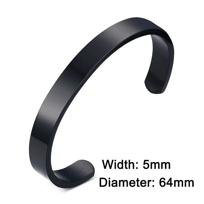 Stainless Steel Cuff Bracelet – 8mm Unisex Bangle in Silver, Gold, Black & Rose Gold