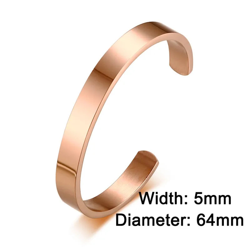 Stainless Steel Cuff Bracelet – 8mm Unisex Bangle in Silver, Gold, Black & Rose Gold