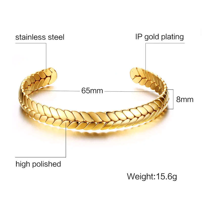 Stainless Steel Cuff Bracelet – 8mm Unisex Bangle in Silver, Gold, Black & Rose Gold