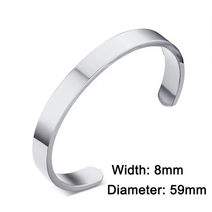 Stainless Steel Cuff Bracelet – 8mm Unisex Bangle in Silver, Gold, Black & Rose Gold