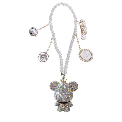 Fashion Crystal Cartoon Bear Car Pendant – Rhinestone Bell Hanging Ornament with Tassels