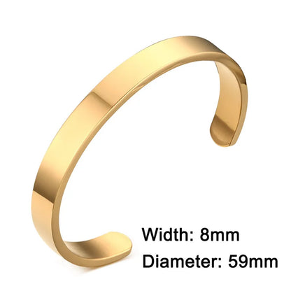 Stainless Steel Cuff Bracelet – 8mm Unisex Bangle in Silver, Gold, Black & Rose Gold