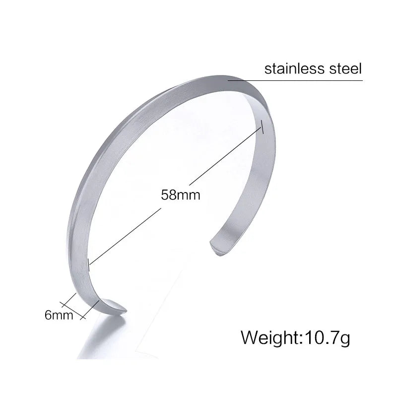 Stainless Steel Cuff Bracelet – 8mm Unisex Bangle in Silver, Gold, Black & Rose Gold