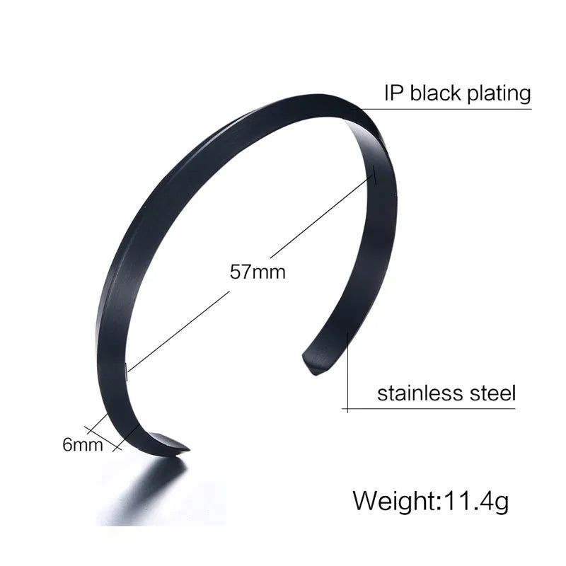 Stainless Steel Cuff Bracelet – 8mm Unisex Bangle in Silver, Gold, Black & Rose Gold