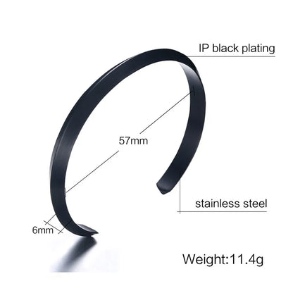 Stainless Steel Cuff Bracelet – 8mm Unisex Bangle in Silver, Gold, Black & Rose Gold