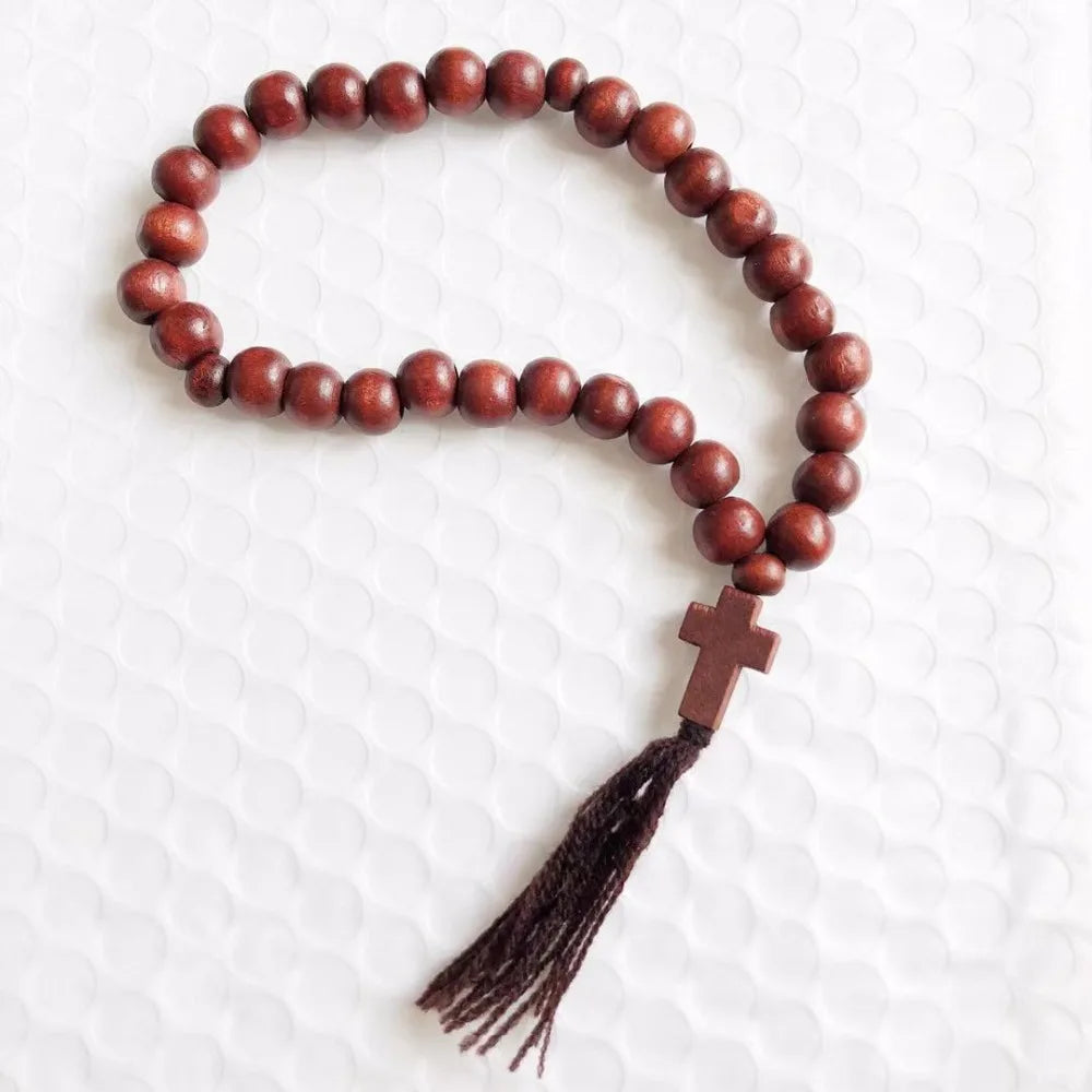 Russian Orthodox Wooden Rosary – 33 Beads with Cross & Tail, Handmade Prayer Beads