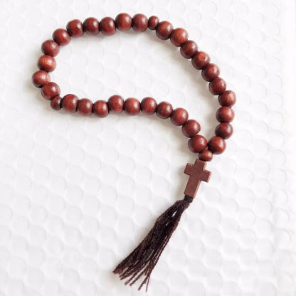 Russian Orthodox Wooden Rosary – 33 Beads with Cross & Tail, Handmade Prayer Beads