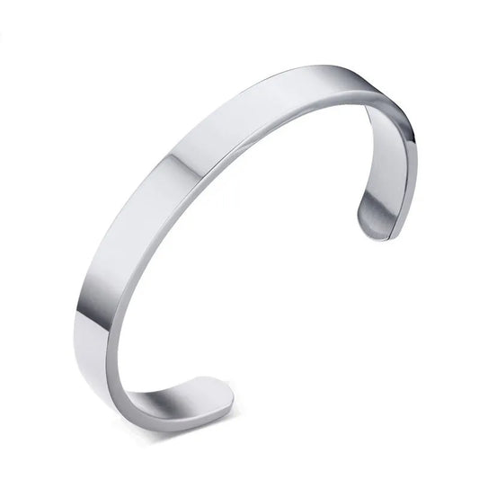 Stainless Steel Cuff Bracelet – 8mm Unisex Bangle in Silver, Gold, Black & Rose Gold