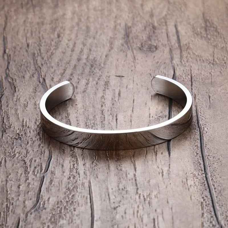 Stainless Steel Cuff Bracelet – 8mm Unisex Bangle in Silver, Gold, Black & Rose Gold