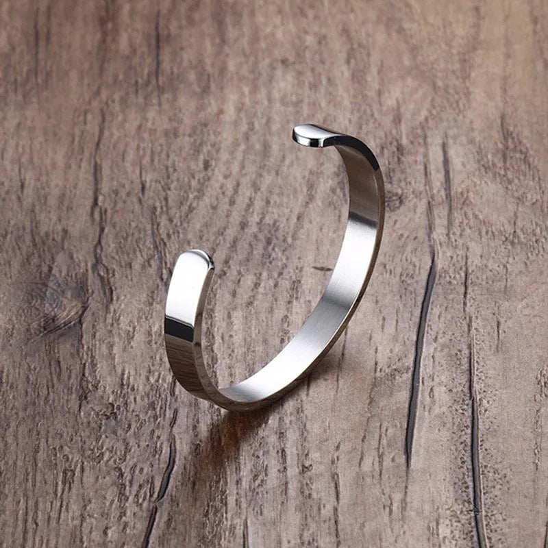 Stainless Steel Cuff Bracelet – 8mm Unisex Bangle in Silver, Gold, Black & Rose Gold