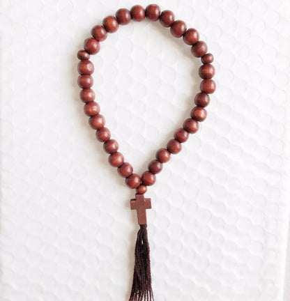 Russian Orthodox Wooden Rosary – 33 Beads with Cross & Tail, Handmade Prayer Beads