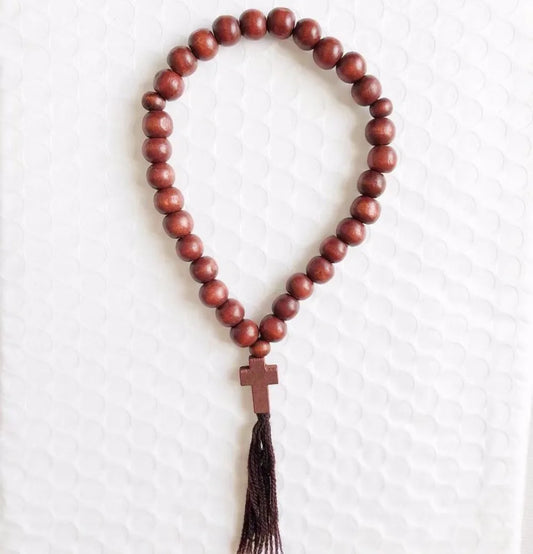 Russian Orthodox Wooden Rosary – 33 Beads with Cross & Tail, Handmade Prayer Beads