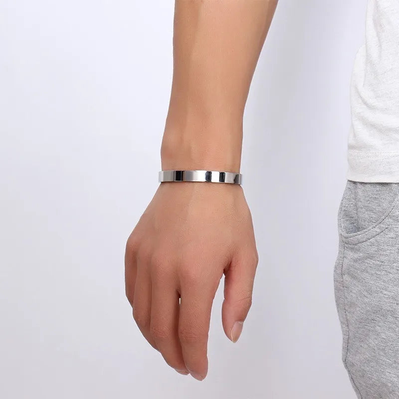 Stainless Steel Cuff Bracelet – 8mm Unisex Bangle in Silver, Gold, Black & Rose Gold