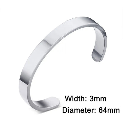 Stainless Steel Cuff Bracelet – 8mm Unisex Bangle in Silver, Gold, Black & Rose Gold