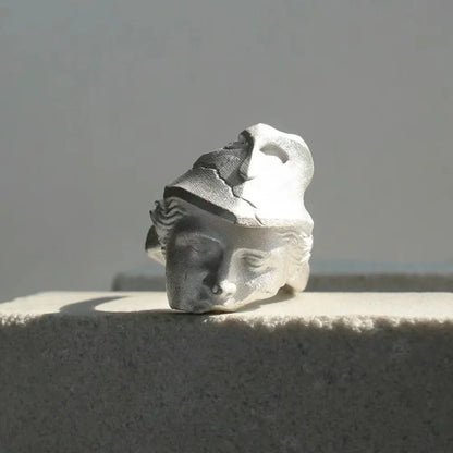 Abstract Face Adjustable Ring, Silver-Plated Unisex Art Statement