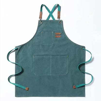 Heavy-Duty Canvas Kitchen & Work Apron – Unisex Chef, Barista, Barber & Workshop Apron with Cross-Back Design & Pockets