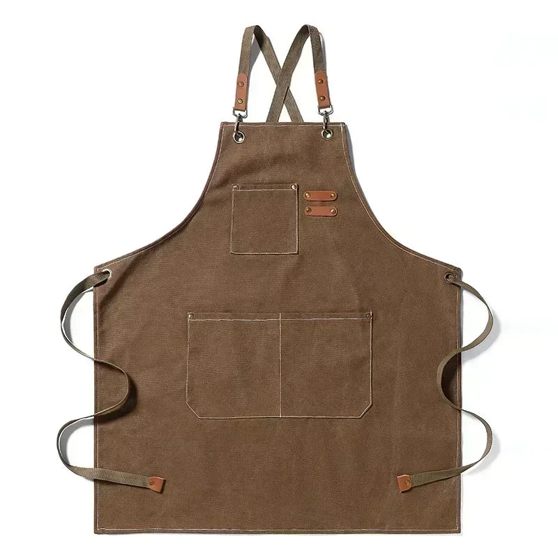 Heavy-Duty Canvas Kitchen & Work Apron – Unisex Chef, Barista, Barber & Workshop Apron with Cross-Back Design & Pockets