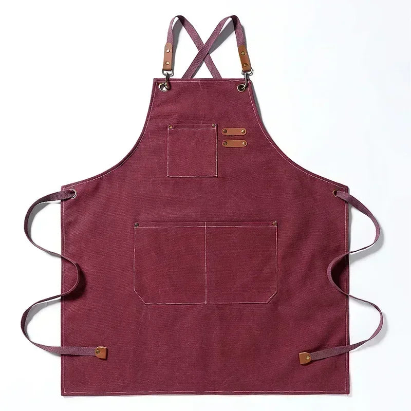 Heavy-Duty Canvas Kitchen & Work Apron – Unisex Chef, Barista, Barber & Workshop Apron with Cross-Back Design & Pockets