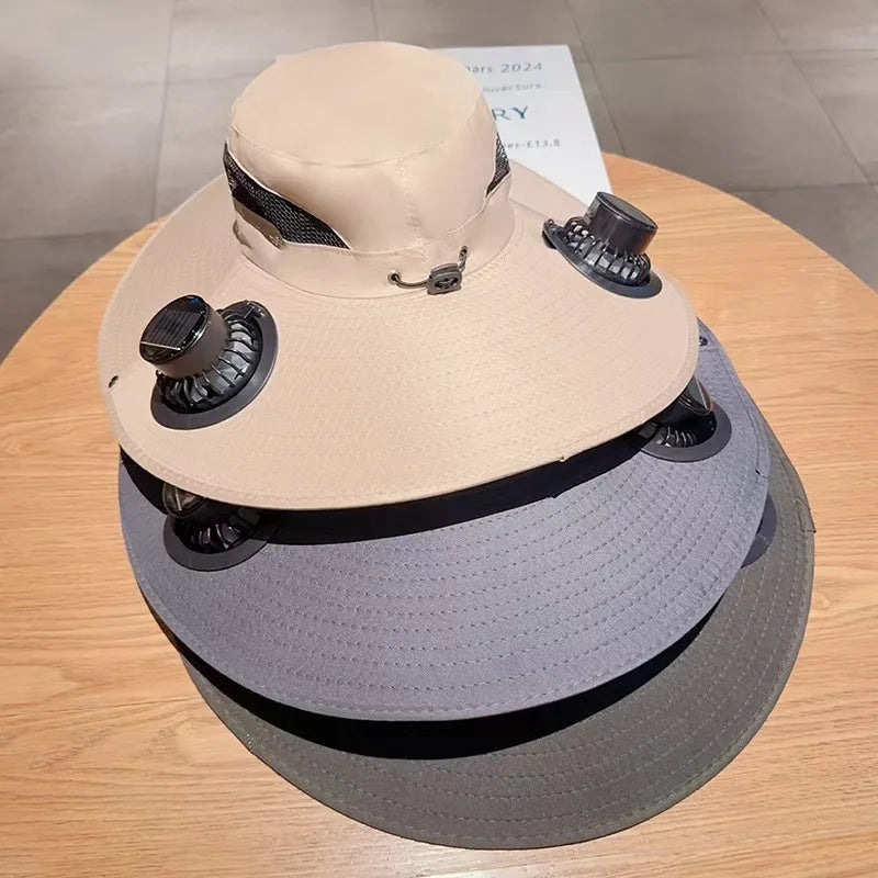 Outdoor Solar & USB Rechargeable Double Fan Sun Hat – Cooling Fisherman Hat for Travel, Fishing & Camping
