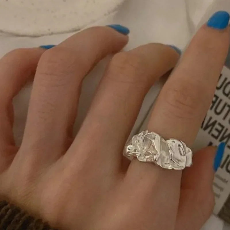 Chunky Irregular Silver Ring – Adjustable Open Band (One-Size)