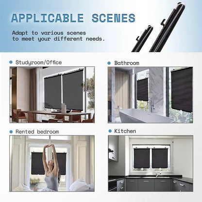 Blackout Roller Blinds – Drill-Free Window Shades, Light-Blocking Curtains for Bedroom, Kitchen & Office