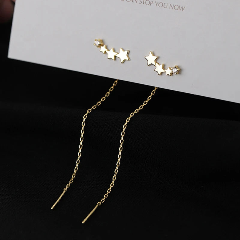 Elegant Cubic Zirconia Drop Earrings – Women’s Classic Long Chain Dangle Earrings, Copper Alloy, Plant-Inspired Design